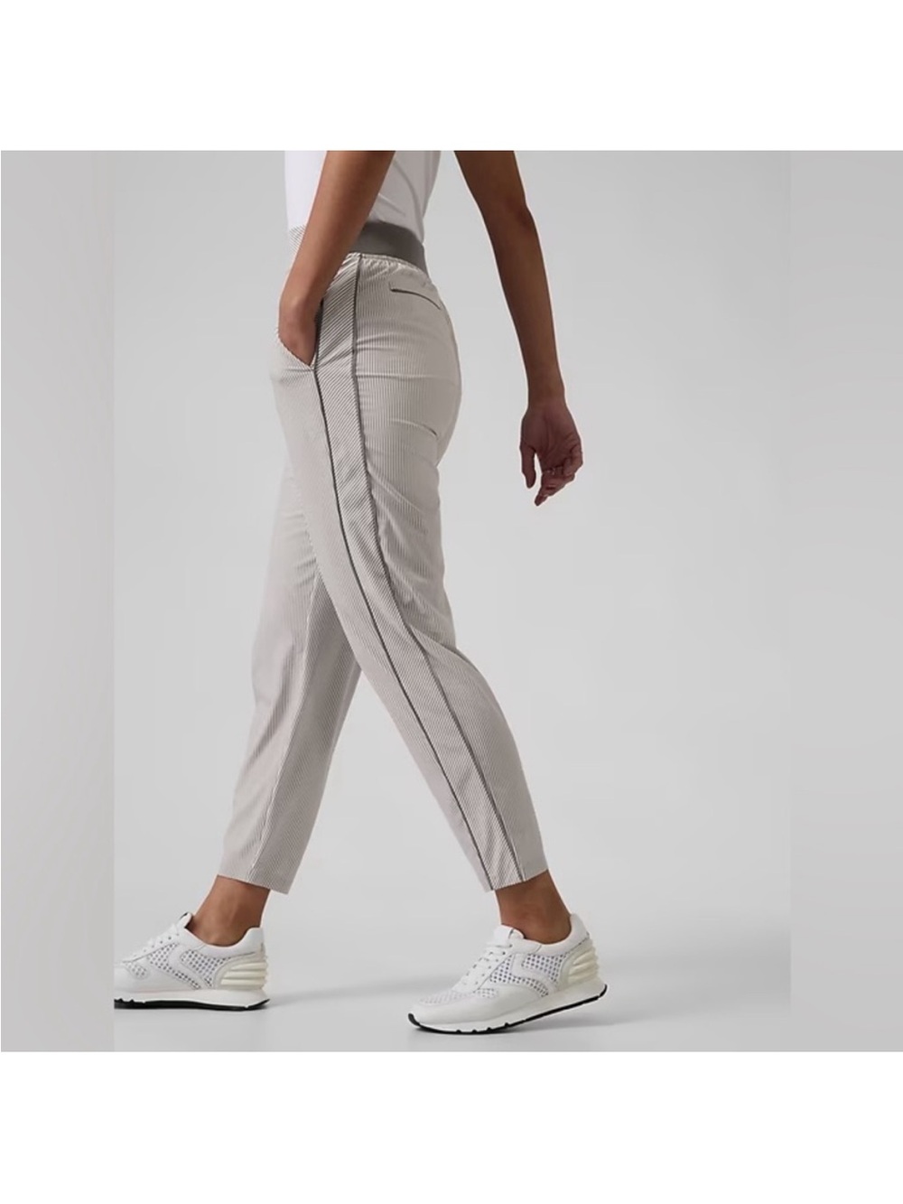Athleta Brooklyn Textured Ankle Pant Womens 6 Gray Striped Zip Pockets